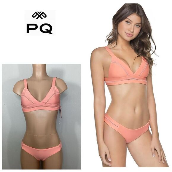 New. Pilyq coral stitched teeny bikini. M-top/L-bottom. Retails $179 - Picture 1 of 13
